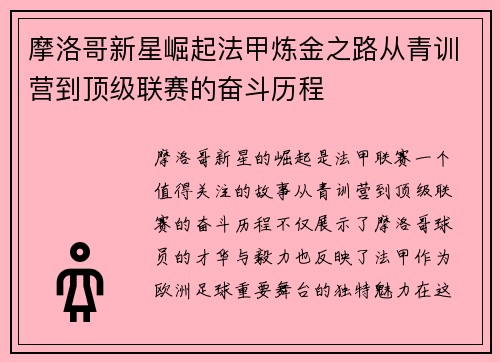 摩洛哥新星崛起法甲炼金之路从青训营到顶级联赛的奋斗历程